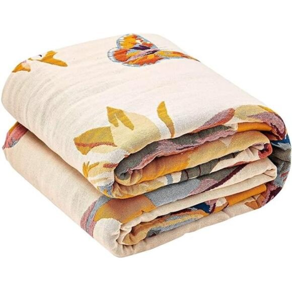 Boho Throw Blanket 100 Percent Cotton Ultra Soft Bed Quilt Farmhouse Decor Yello - Picture 7 of 7